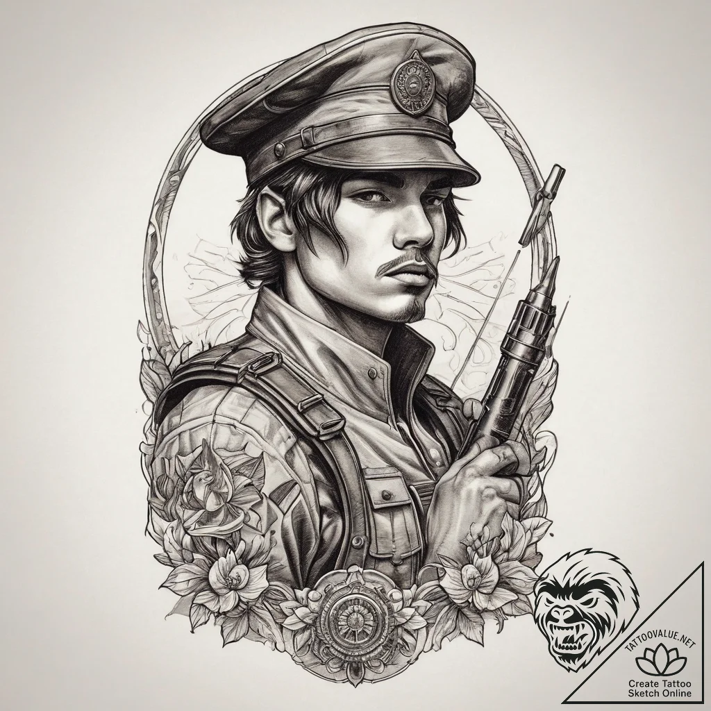 Tattoo sketch soldier with a pen, tattoo sket... - tattoo sketch (№1759970670_0, 09.10.2025 00:44) — tattoovalue.net