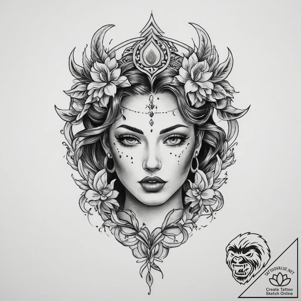 Tattoo sketch spiritual portrayal, tattoo dra... - tattoo sketch (№1759971317_0, 09.10.2025 00:55) — tattoovalue.net