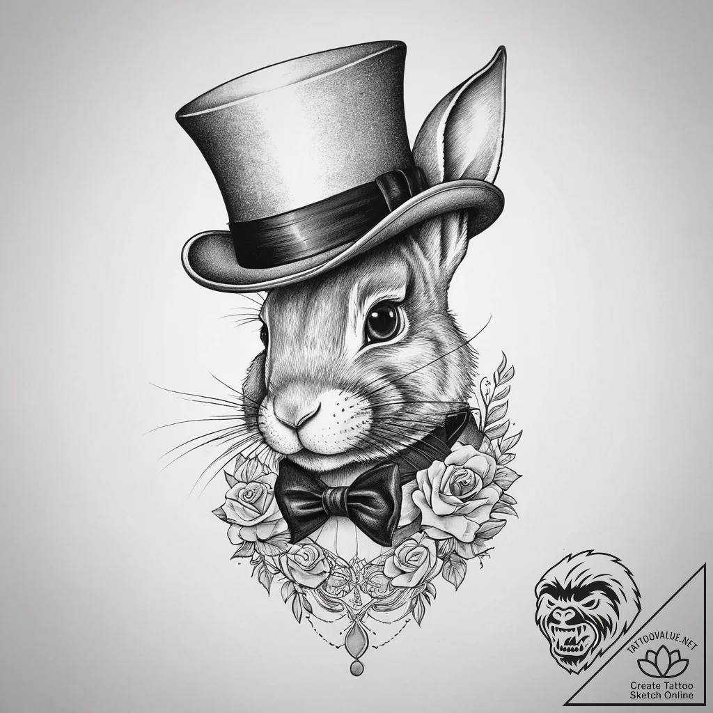 Tattoo sketch top hat with a rabbit, artistic... - tattoo sketch (№1759973485_0, 09.10.2025 01:31) — tattoovalue.net