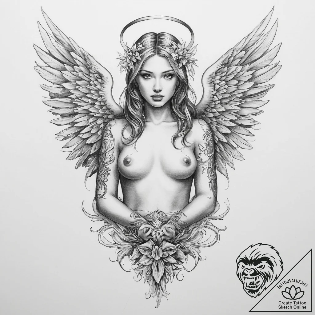 Tattoo sketch angel tattoo - tattoo sketch (№1759975865_0, 09.10.2025 02:11) — tattoovalue.net