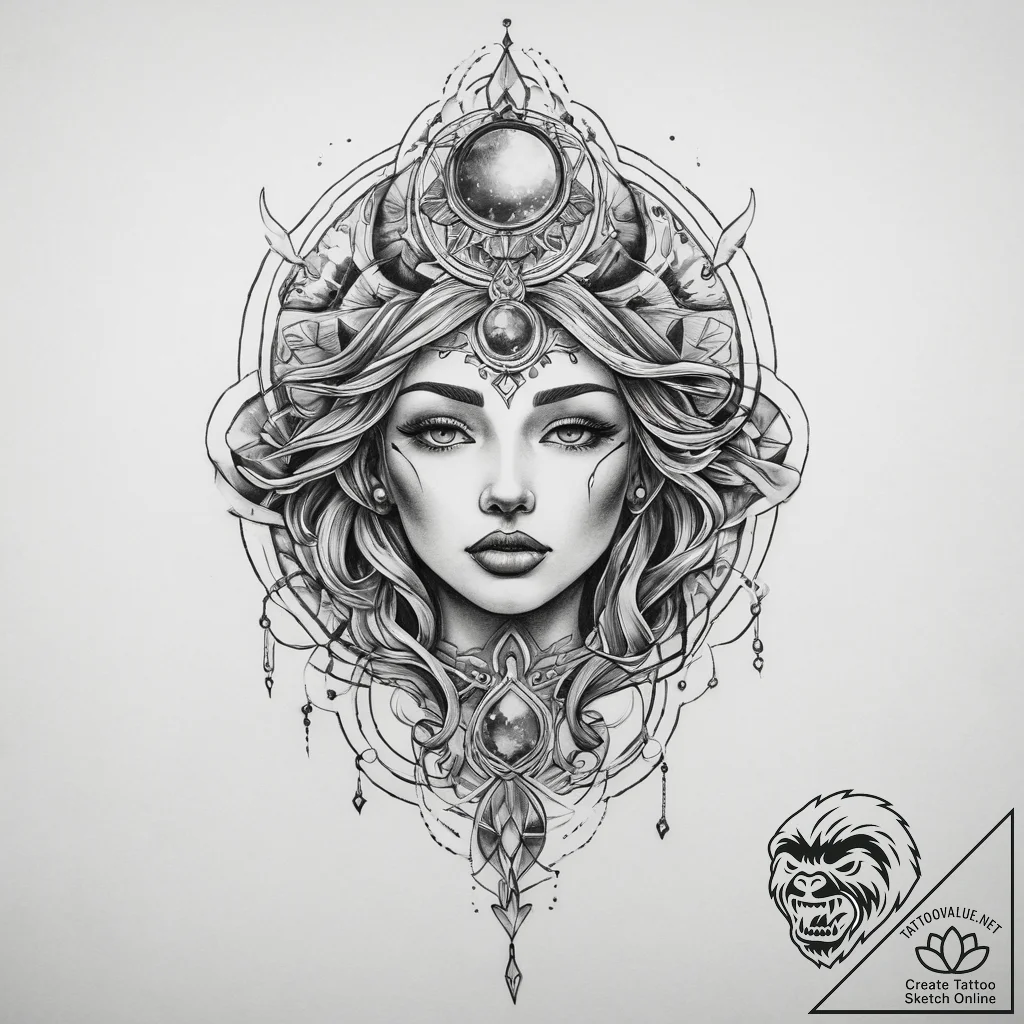 Tattoo sketch cosmic tale, tattoo sketch desi... - tattoo sketch (№1759976302_0, 09.10.2025 02:18) — tattoovalue.net