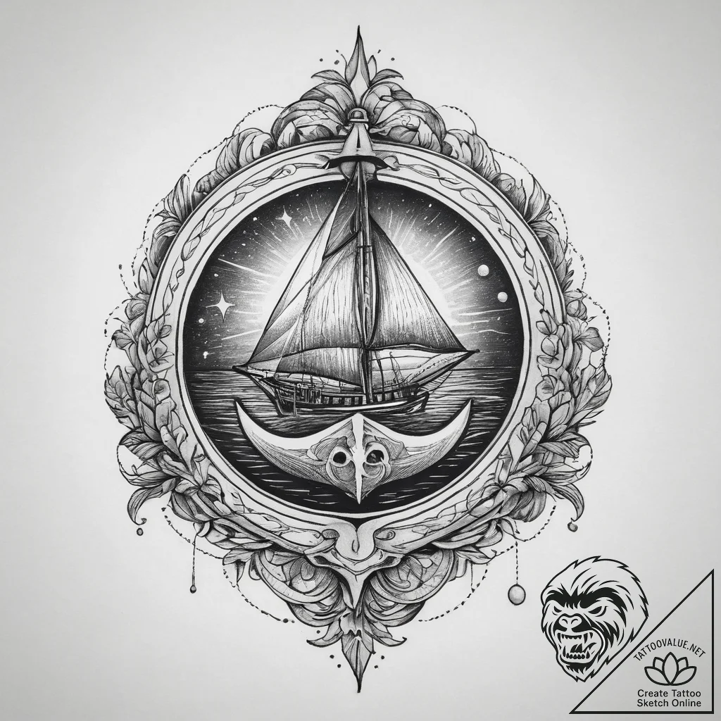 Tattoo sketch moonlight, tattoo line art, old... - tattoo sketch (№1759980839_0, 09.10.2025 03:33) — tattoovalue.net