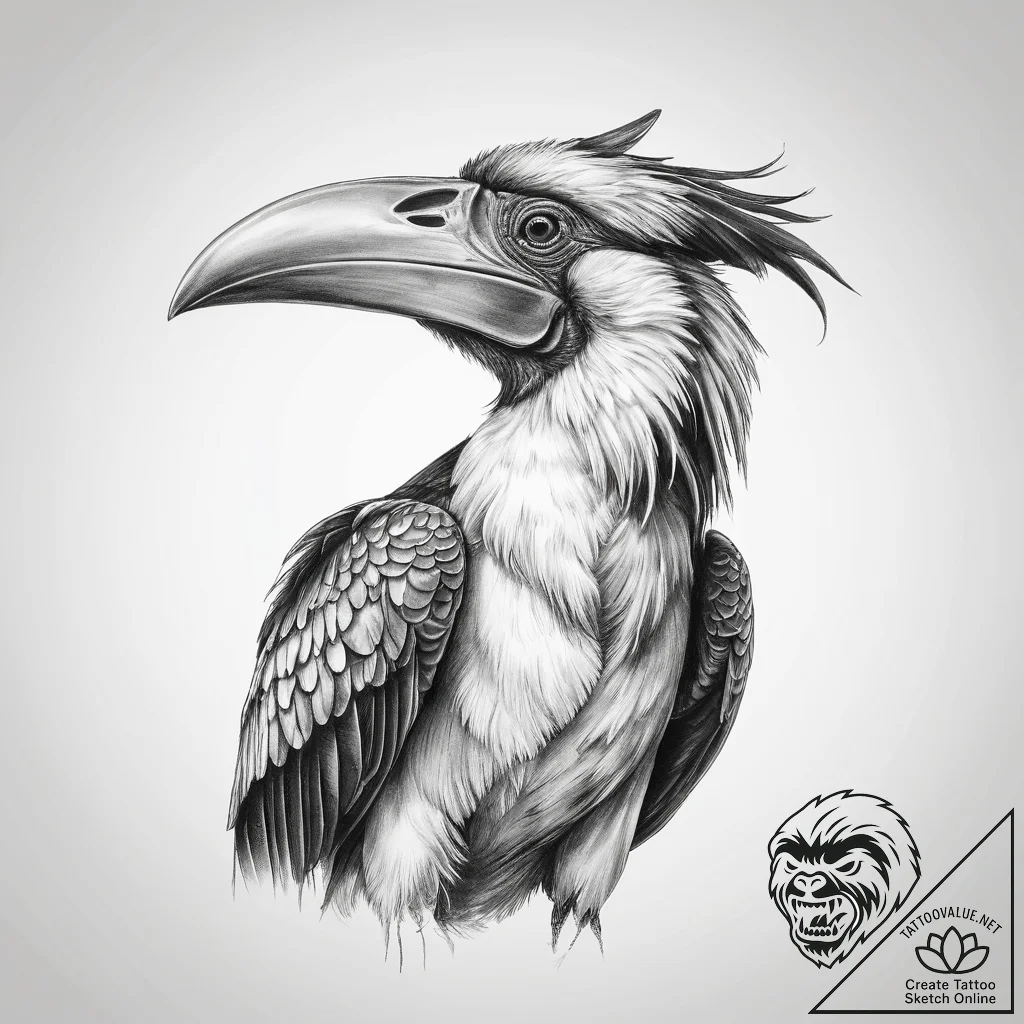 Tattoo sketch hornbill - tattoo sketch (№1759982783_0, 09.10.2025 04:06) — tattoovalue.net