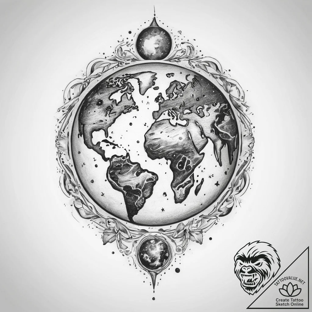 Tattoo sketch cosmic earth - tattoo sketch (№1759983430_0, 09.10.2025 04:17) — tattoovalue.net