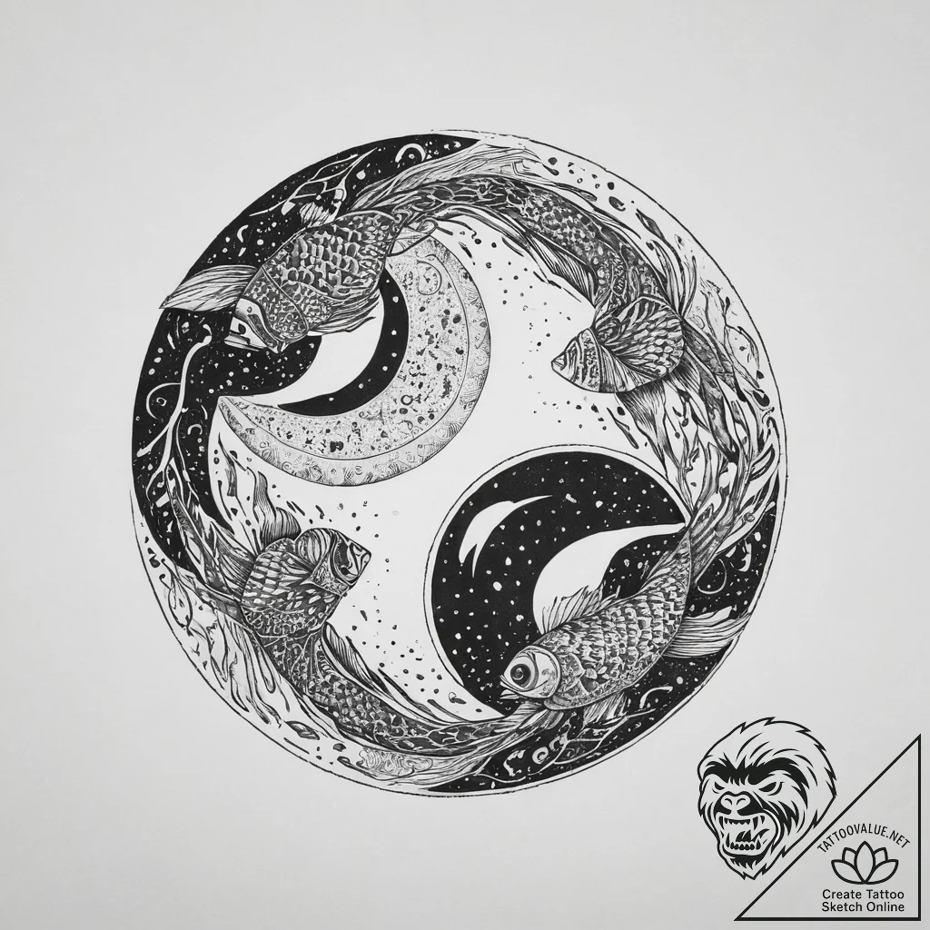 Tattoo sketch yin and yang with fish, concept... - tattoo sketch (№1759985379_0, 09.10.2025 04:49) — tattoovalue.net