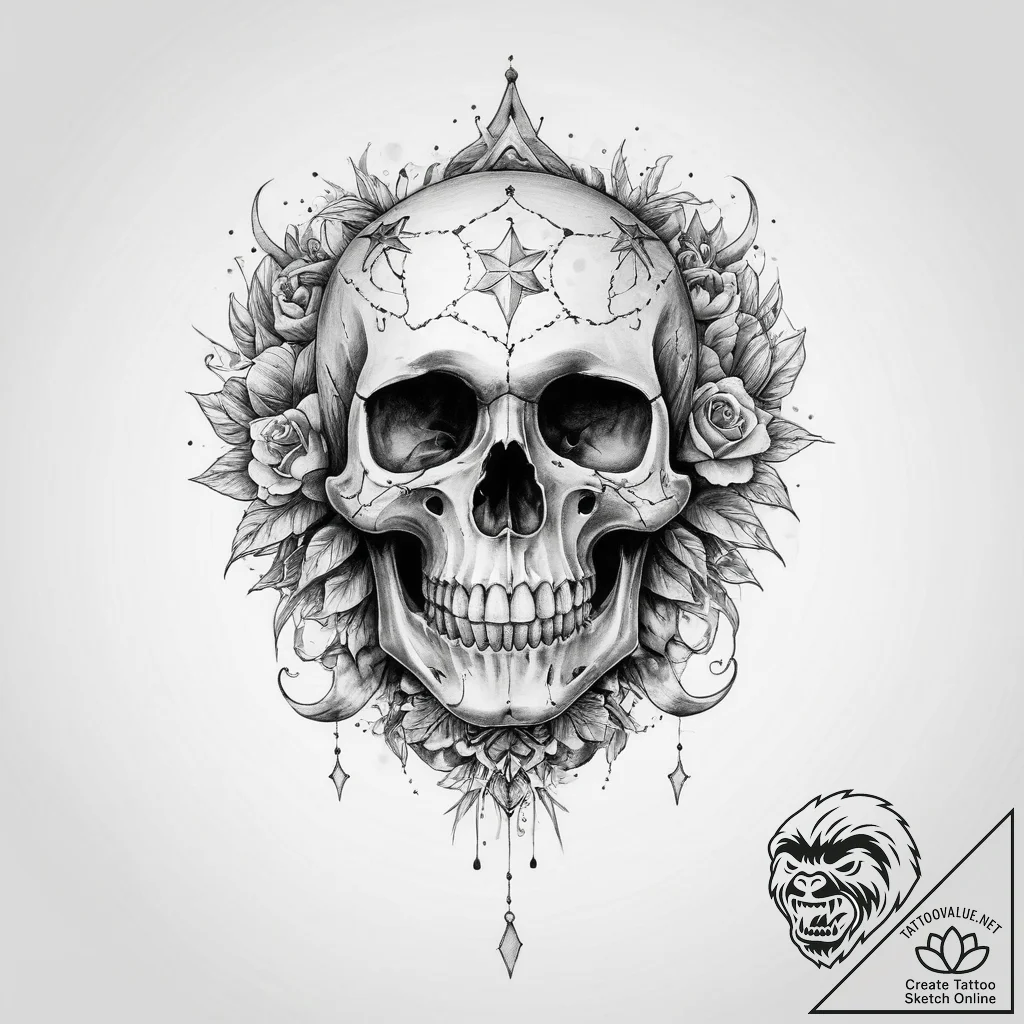 Tattoo sketch череп со звездами - tattoo sketch (№1759986242_0, 09.10.2025 05:04) — tattoovalue.net