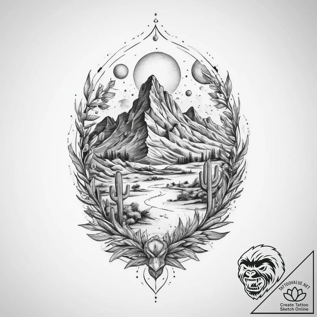 Tattoo sketch desert - tattoo sketch (№1759987321_0, 09.10.2025 05:22) — tattoovalue.net