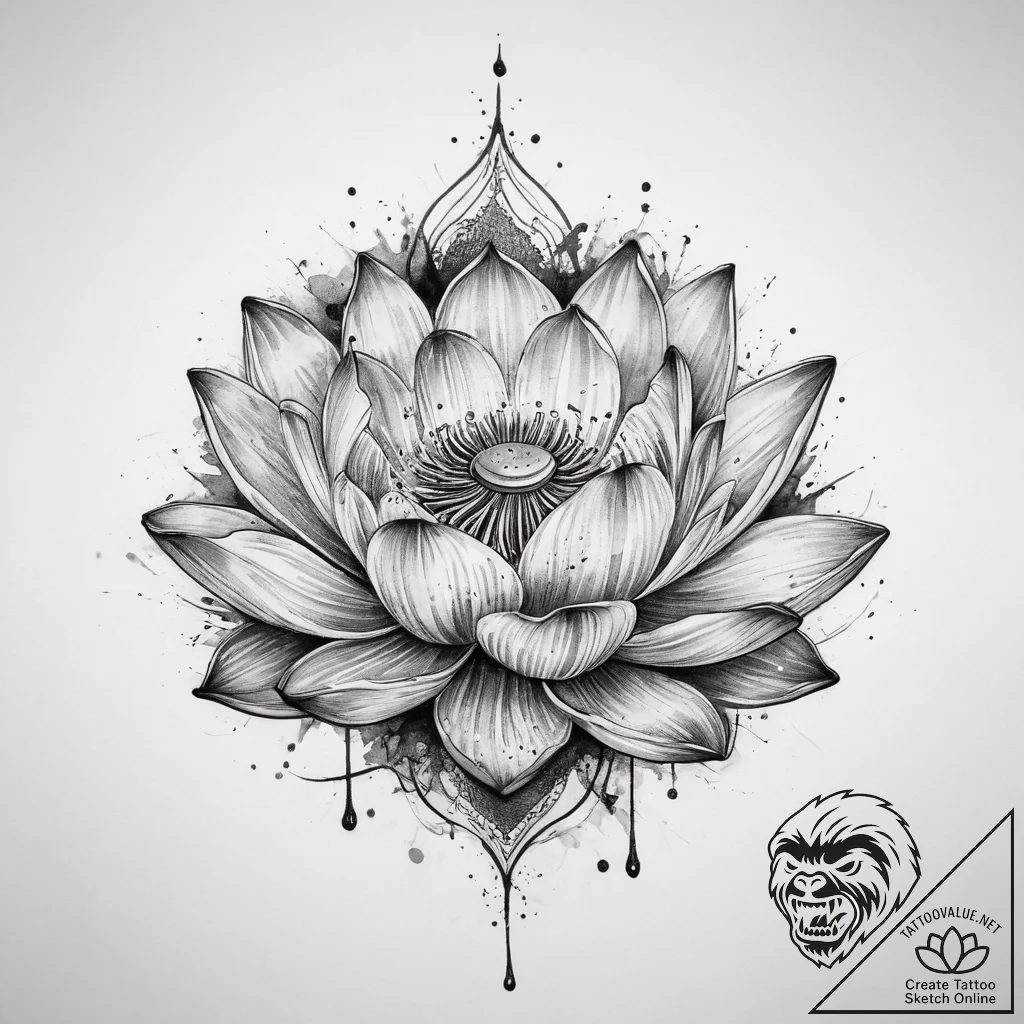 Tattoo sketch lotus flower blooming, ink illu... - tattoo sketch (№1759987971_0, 09.10.2025 05:32) — tattoovalue.net
