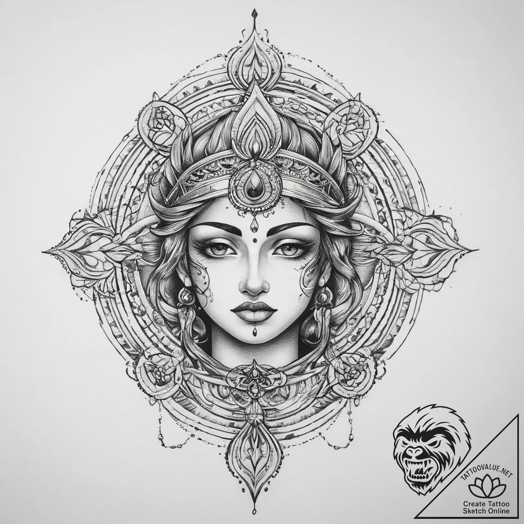 Tattoo sketch sacred character, ink illustrat... - tattoo sketch (№1759988835_0, 09.10.2025 05:47) — tattoovalue.net