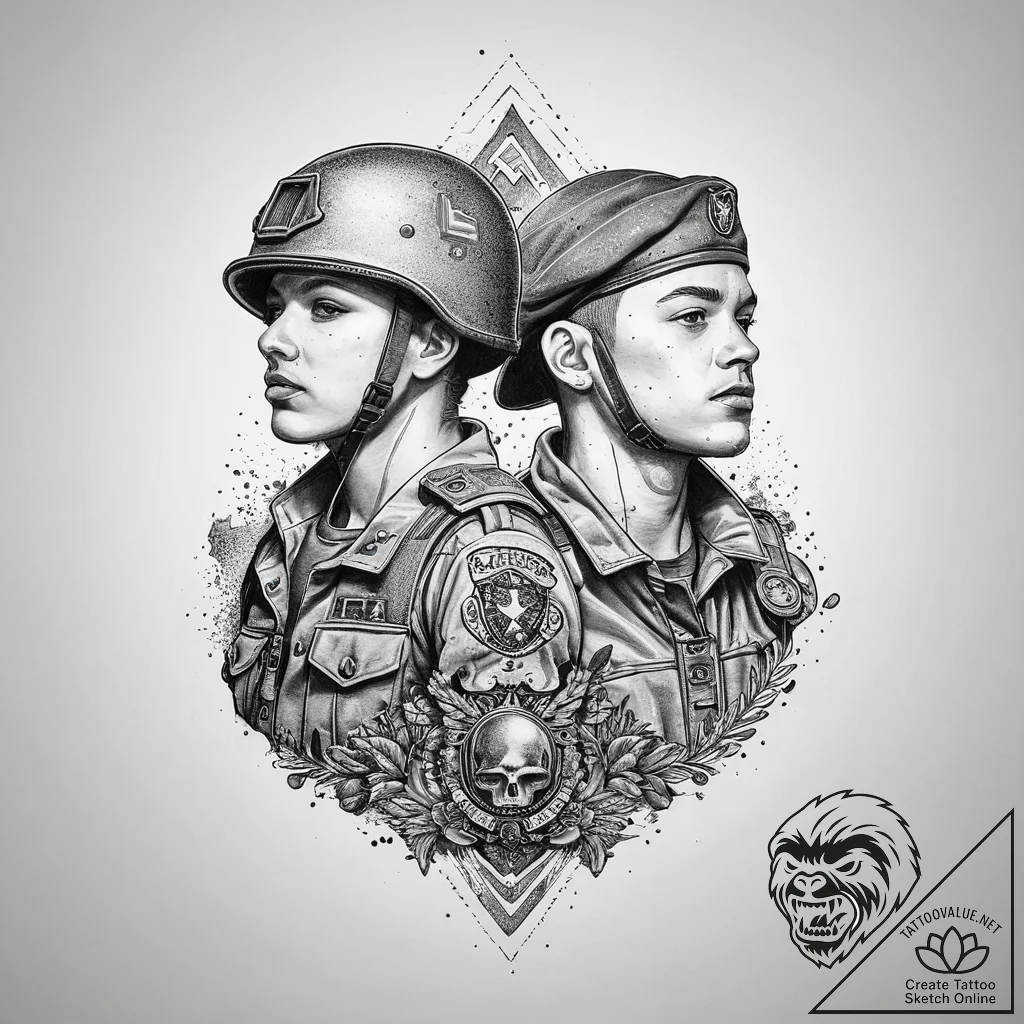 Tattoo sketch soldier with a partner, artisti... - tattoo sketch (№1759994361_0, 09.10.2025 07:19) — tattoovalue.net