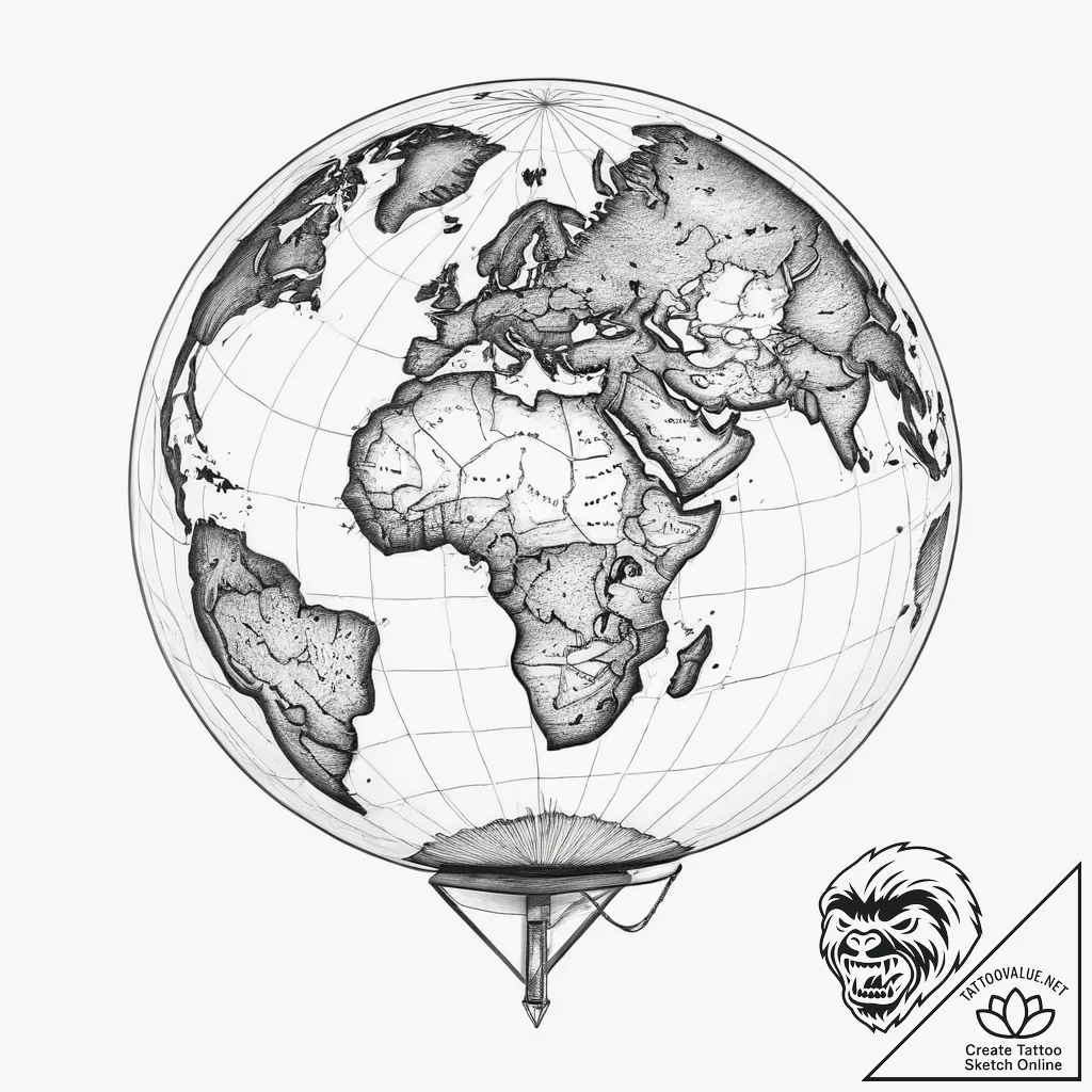 Tattoo sketch globe, ink illustration for tat... - tattoo sketch (№1759996754_0, 09.10.2025 07:59) — tattoovalue.net