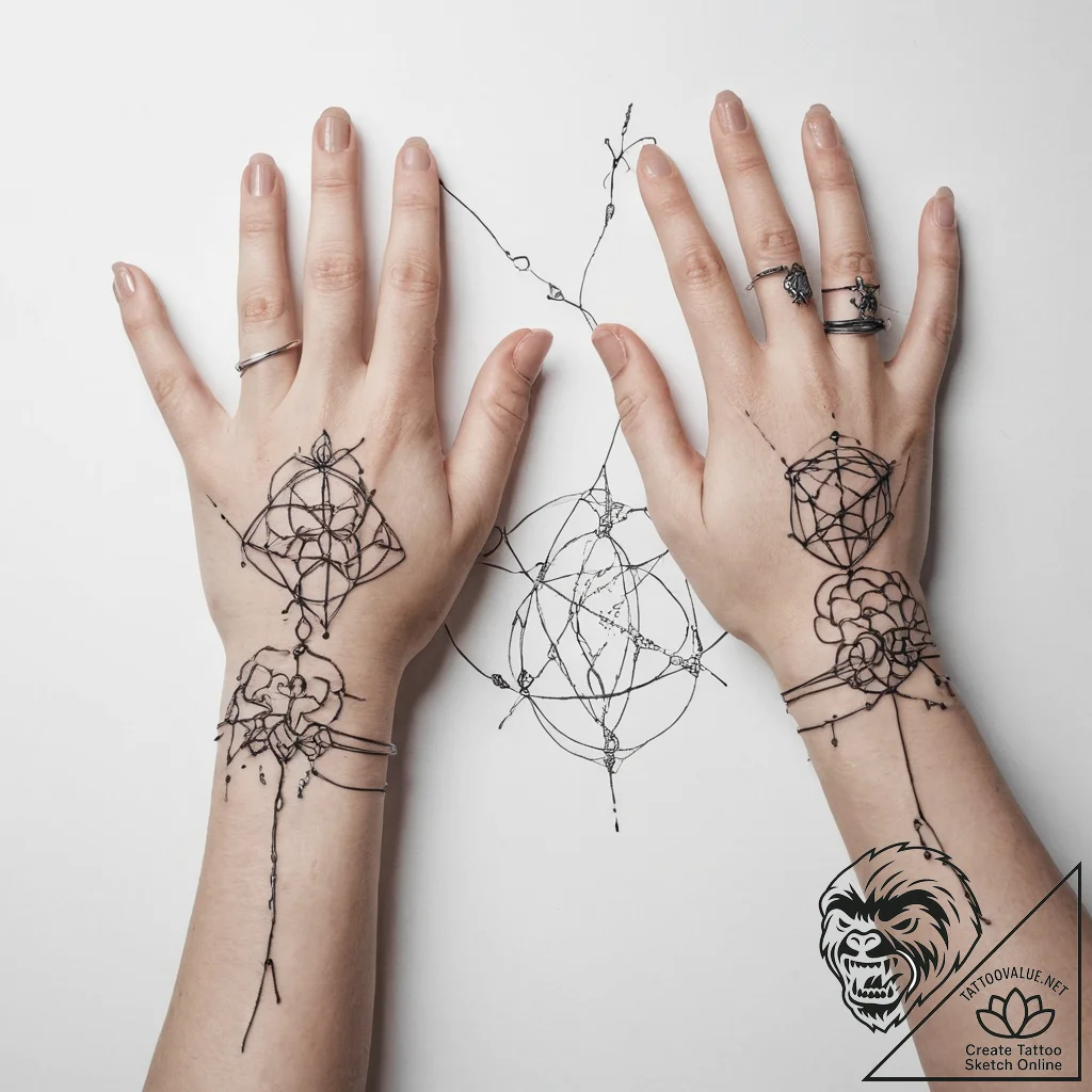 Tattoo sketch hands with a thread - tattoo sketch (№1759996970_0, 09.10.2025 08:02) — tattoovalue.net