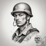 Tattoo sketch soldier with a pen, tattoo line… – tattoo sketch (№1759999577_0, 09.10.2025 08:46) — tattoovalue.net