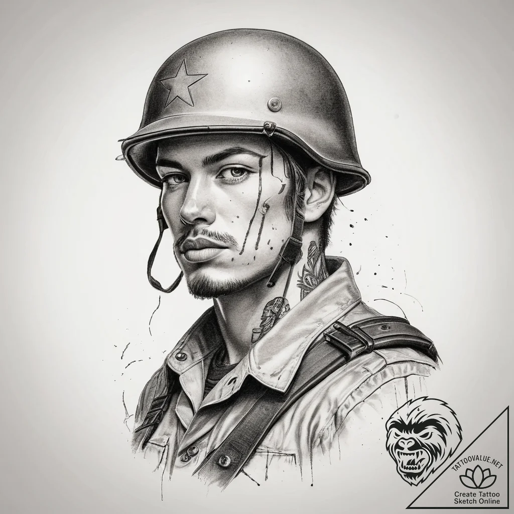Tattoo sketch soldier with a pen, tattoo line... - tattoo sketch (№1759999577_0, 09.10.2025 08:46) — tattoovalue.net