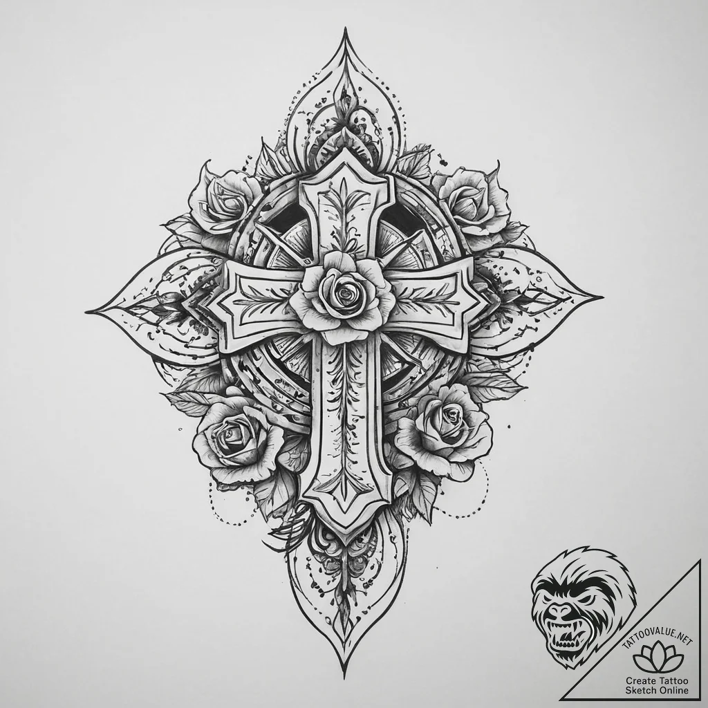 Tattoo sketch neo-traditional роза с кинжалом... - tattoo sketch (№1759999797_0, 09.10.2025 08:49) — tattoovalue.net