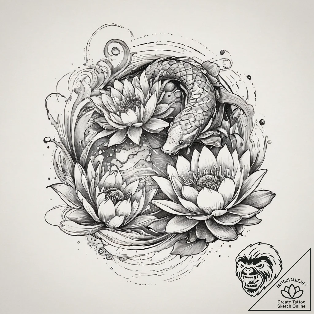 Tattoo sketch water lily, concept art for tat... - tattoo sketch (№1760001766_0, 09.10.2025 09:22) — tattoovalue.net