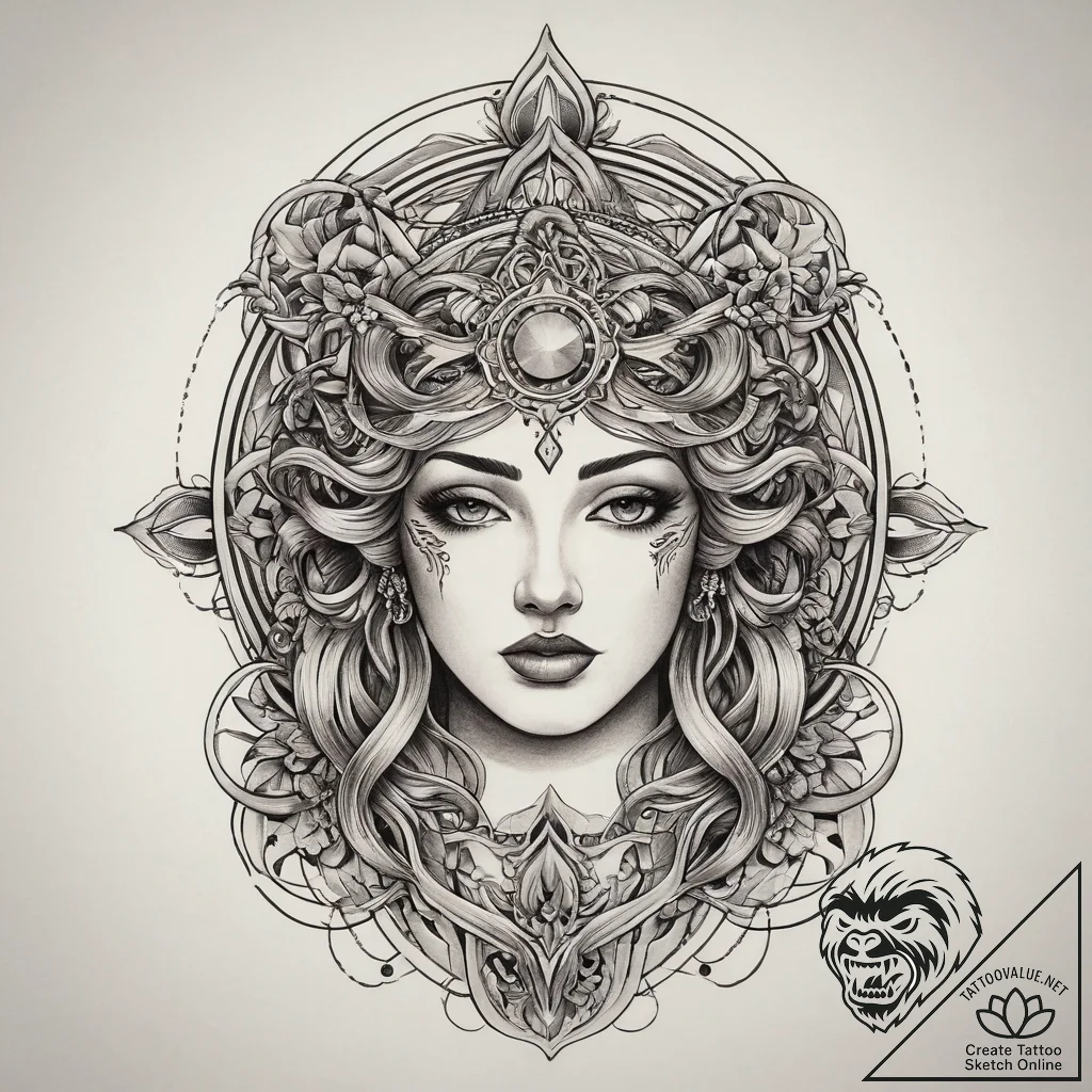 Tattoo sketch divine legend, tattoo line art,... - tattoo sketch (№1760002641_0, 09.10.2025 09:37) — tattoovalue.net