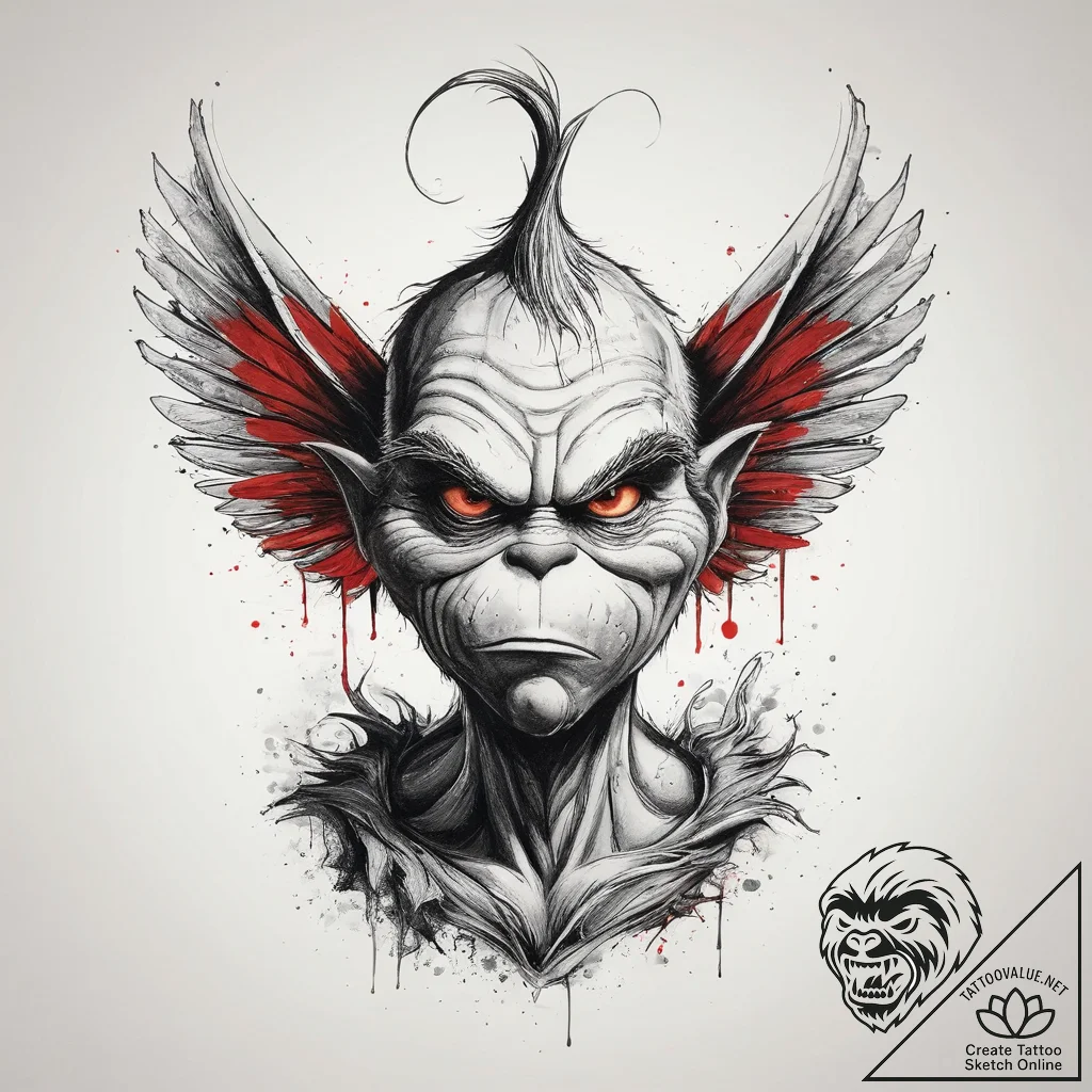Tattoo sketch the grinch with a wing, artisti... - tattoo sketch (№1760002857_0, 09.10.2025 09:40) — tattoovalue.net