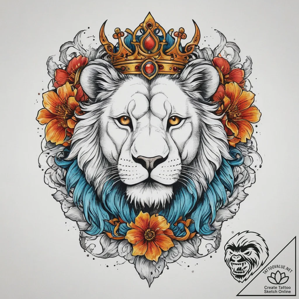 Tattoo sketch lion with a crown, tattoo drawi... - tattoo sketch (№1760003508_0, 09.10.2025 09:51) — tattoovalue.net