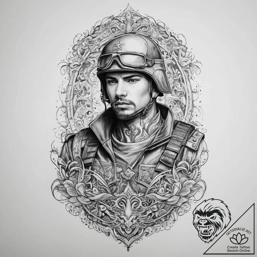 Tattoo sketch soldier with a document, artist... - tattoo sketch (№1760003725_0, 09.10.2025 09:55) — tattoovalue.net