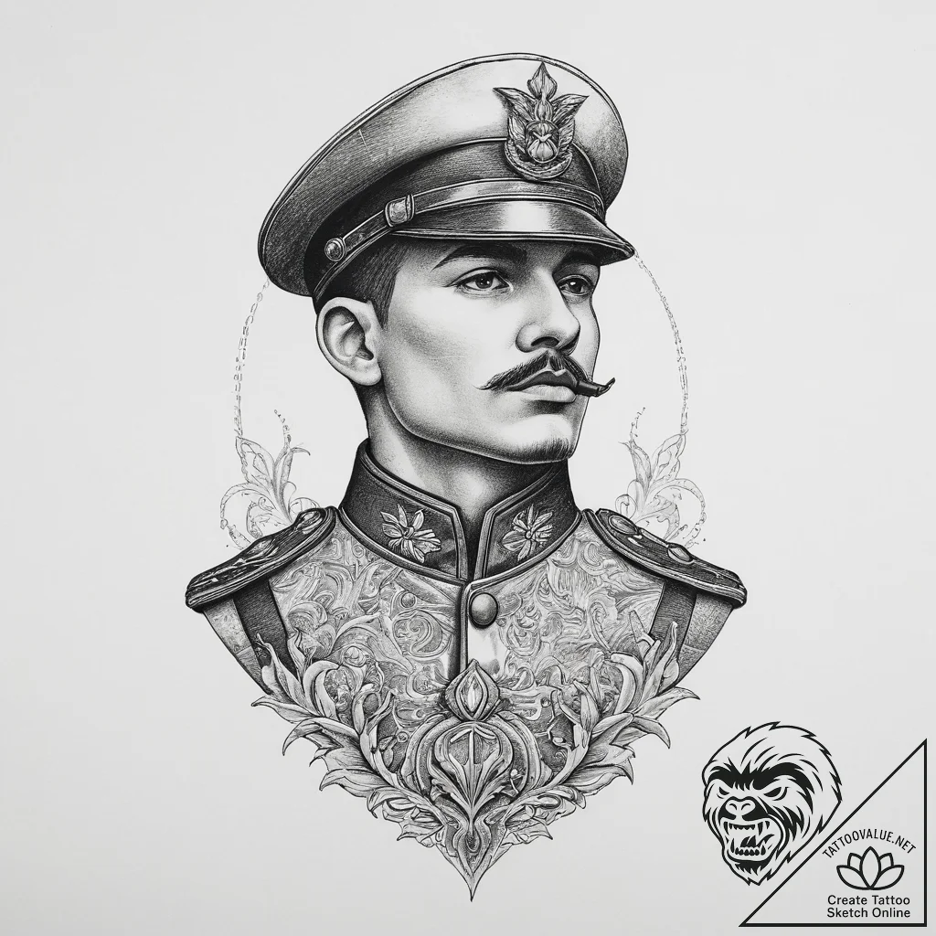 Tattoo sketch soldier with a pencil, tattoo d... - tattoo sketch (№1760003951_0, 09.10.2025 09:59) — tattoovalue.net