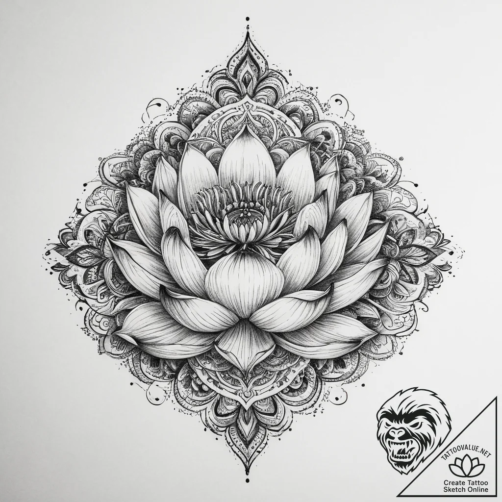 Tattoo sketch lotus with a bird, concept art... - tattoo sketch (№1760004168_0, 09.10.2025 10:02) — tattoovalue.net