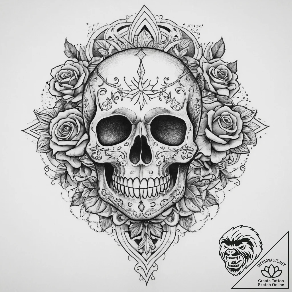 Tattoo sketch узор в виде черепа с солнцем, t... - tattoo sketch (№1760004385_0, 09.10.2025 10:06) — tattoovalue.net