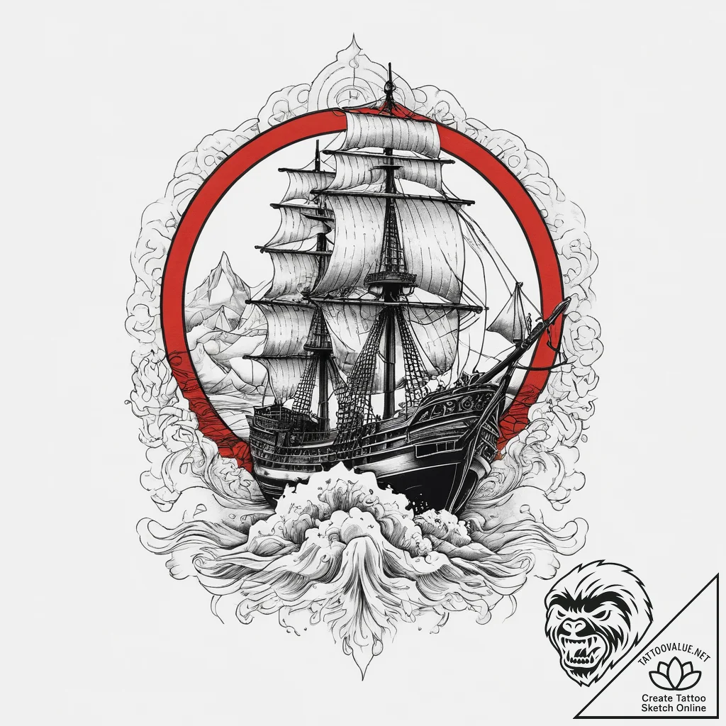 Tattoo sketch historical japanese ship, ink i... - tattoo sketch (№1760005255_0, 09.10.2025 10:20) — tattoovalue.net
