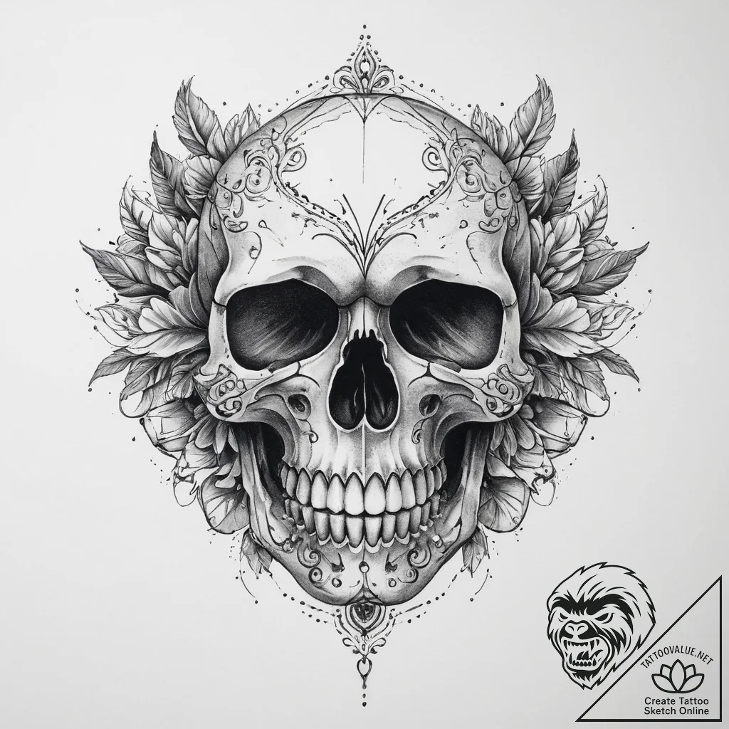 Tattoo sketch узор в виде черепа с воздухом - tattoo sketch (№1760005687_0, 09.10.2025 10:28) — tattoovalue.net