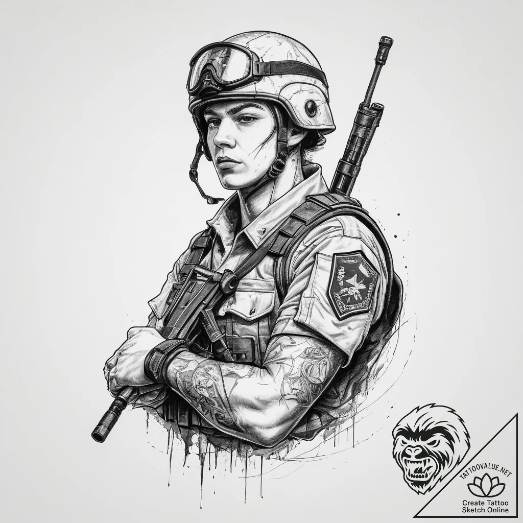 Tattoo sketch soldier with a pencil, tattoo f... - tattoo sketch (№1760005904_0, 09.10.2025 10:31) — tattoovalue.net