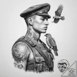 Tattoo sketch soldier with a bird, tattoo lin… – tattoo sketch (№1760006554_0, 09.10.2025 10:42) — tattoovalue.net
