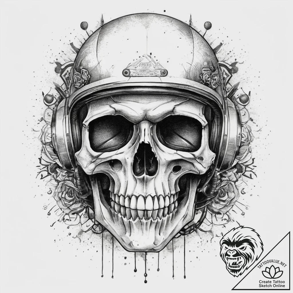 Tattoo sketch helmet with a skull, tattoo ske... - tattoo sketch (№1760007420_0, 09.10.2025 10:57) — tattoovalue.net
