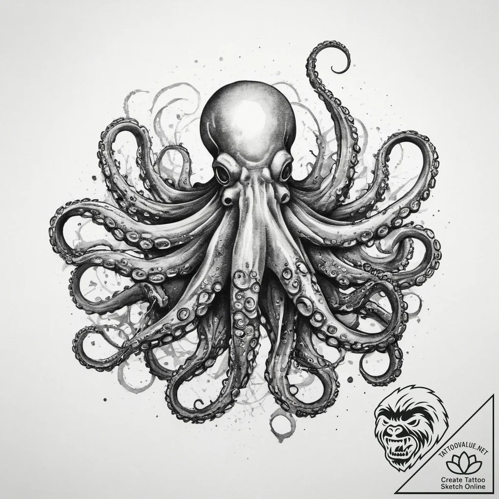 Tattoo sketch octopus, ink illustration for t... - tattoo sketch (№1760008949_0, 09.10.2025 11:22) — tattoovalue.net