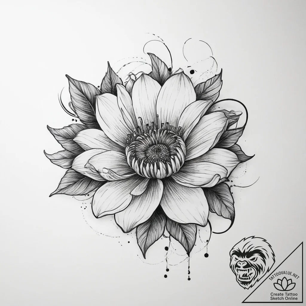 Tattoo sketch romantic sunrise with a flower - tattoo sketch (№1760009167_0, 09.10.2025 11:26) — tattoovalue.net