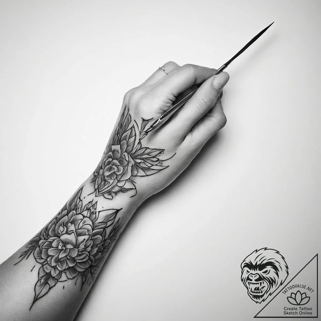 Tattoo sketch hands with a needle - tattoo sketch (№1760009383_0, 09.10.2025 11:29) — tattoovalue.net