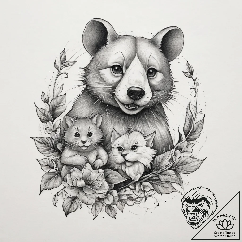 Tattoo sketch tom and jerry with a bear, arti... - tattoo sketch (№1760009816_0, 09.10.2025 11:36) — tattoovalue.net