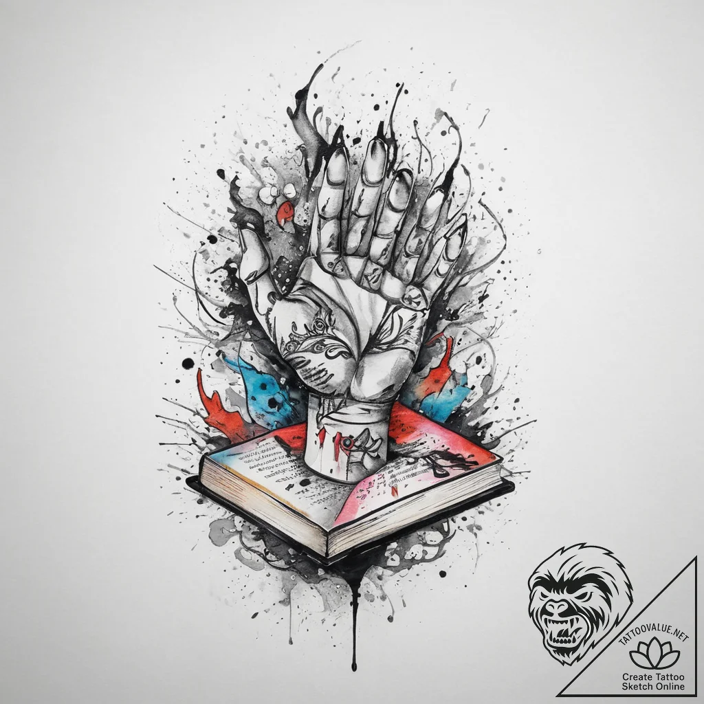 Tattoo sketch hands with a book, artistic tat... - tattoo sketch (№1760010252_0, 09.10.2025 11:44) — tattoovalue.net