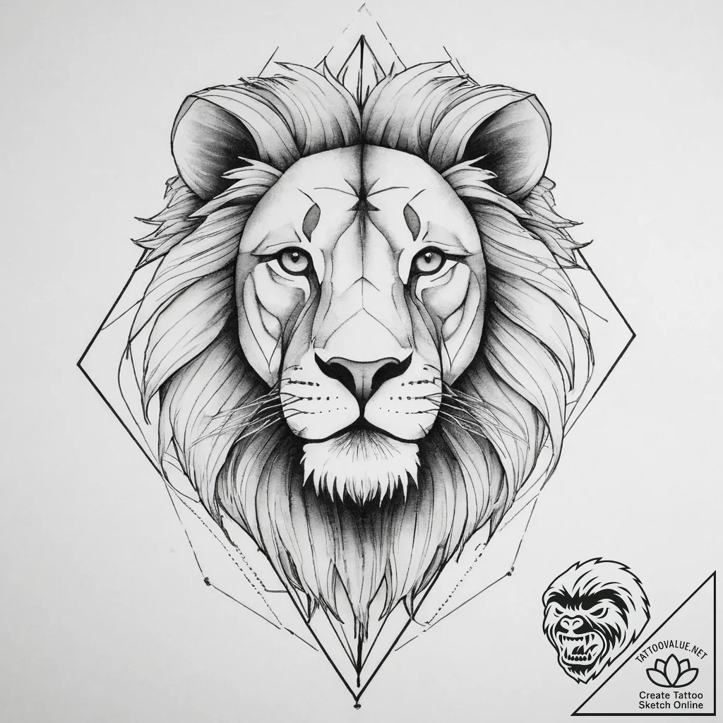 Tattoo sketch geometric lion, tattoo drawing... - tattoo sketch (№1760010685_0, 09.10.2025 11:51) — tattoovalue.net