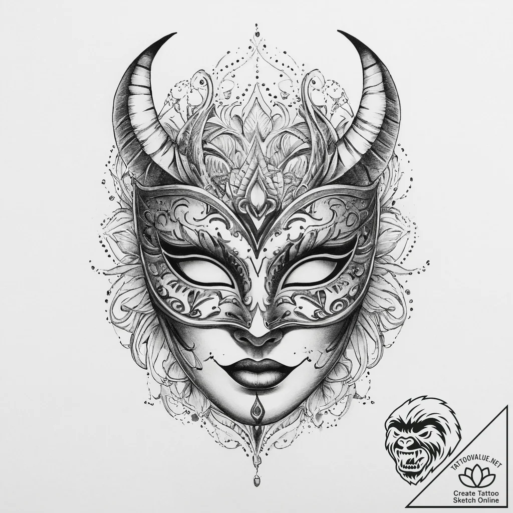 Tattoo sketch masquerade mask tattoo - tattoo sketch (№1760011552_0, 09.10.2025 12:05) — tattoovalue.net