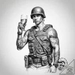 Tattoo sketch soldier with a glass – tattoo sketch (№1760011768_0, 09.10.2025 12:09) — tattoovalue.net