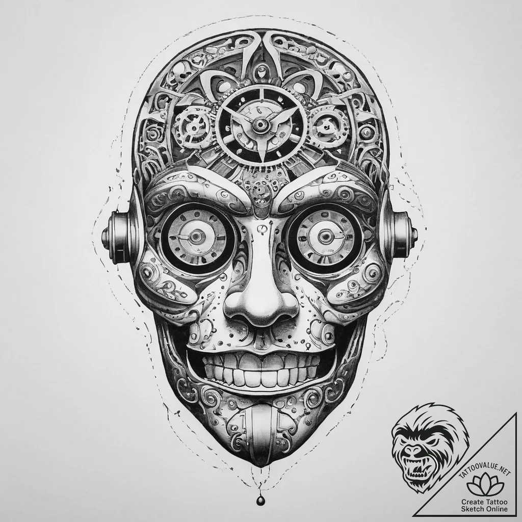 Tattoo sketch a clockwork orange stylized mas... - tattoo sketch (№1760012438_0, 09.10.2025 12:20) — tattoovalue.net