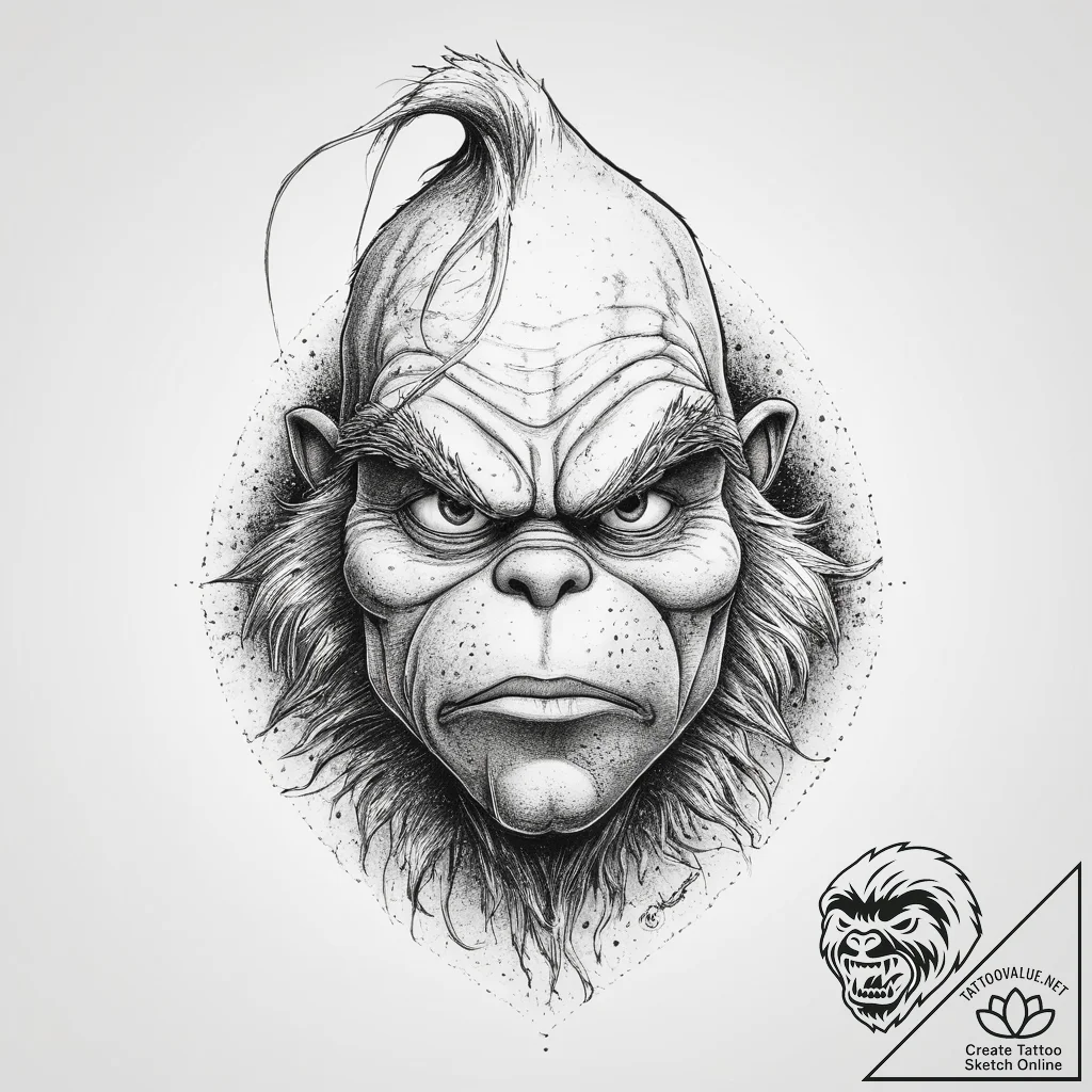 Tattoo sketch the grinch with a claw, ink ill... - tattoo sketch (№1760013331_0, 09.10.2025 12:35) — tattoovalue.net