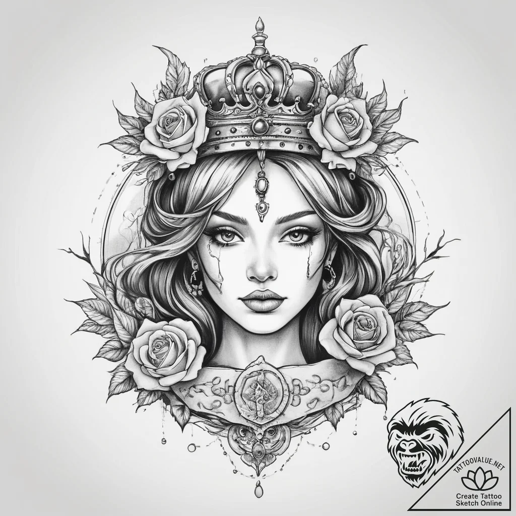 Tattoo sketch dragon queen crown, tattoo line... - tattoo sketch (№1760013555_0, 09.10.2025 12:39) — tattoovalue.net