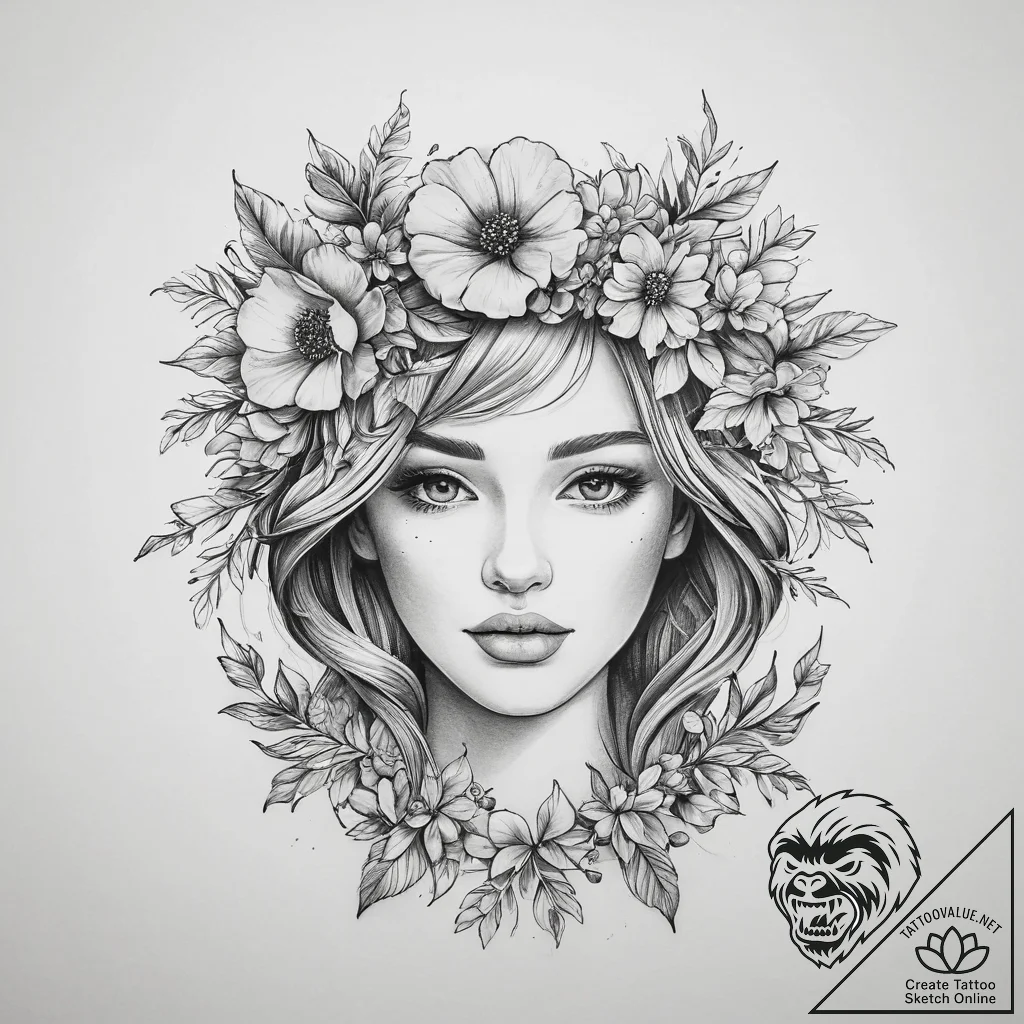 Tattoo sketch flower crown tattoo - tattoo sketch (№1760013991_0, 09.10.2025 12:46) — tattoovalue.net