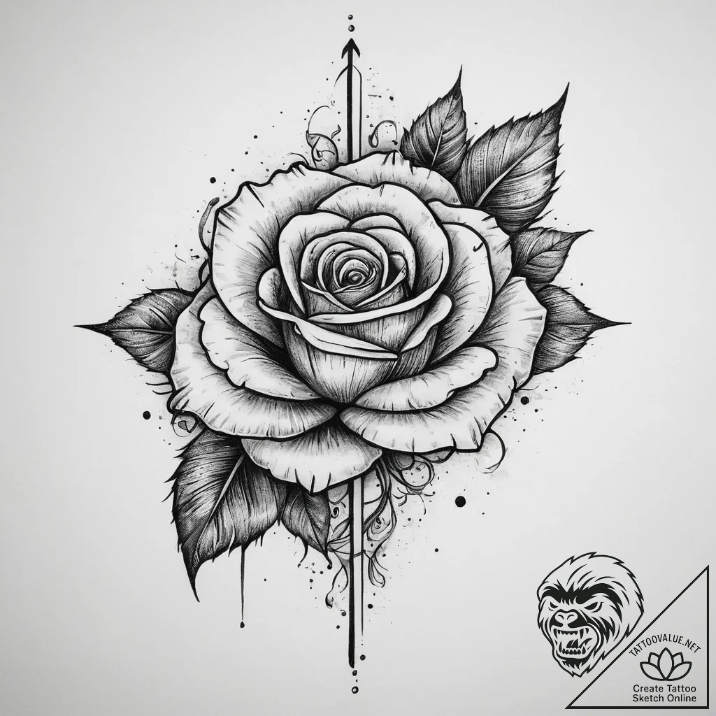 Tattoo sketch sensual neck with a rose, tatto... - tattoo sketch (№1760014207_0, 09.10.2025 12:50) — tattoovalue.net