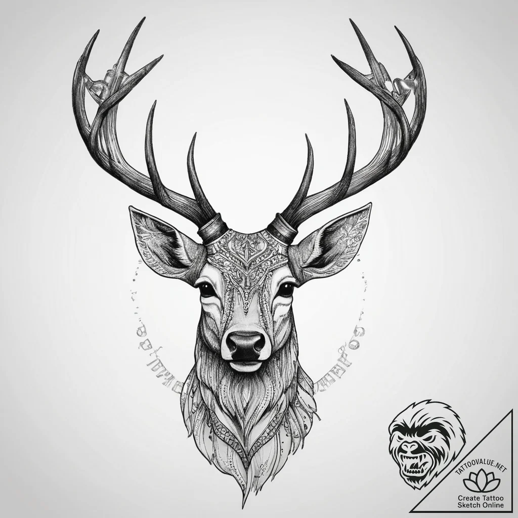 Tattoo sketch олень с рогами, artistic tattoo... - tattoo sketch (№1760019926_0, 09.10.2025 14:25) — tattoovalue.net