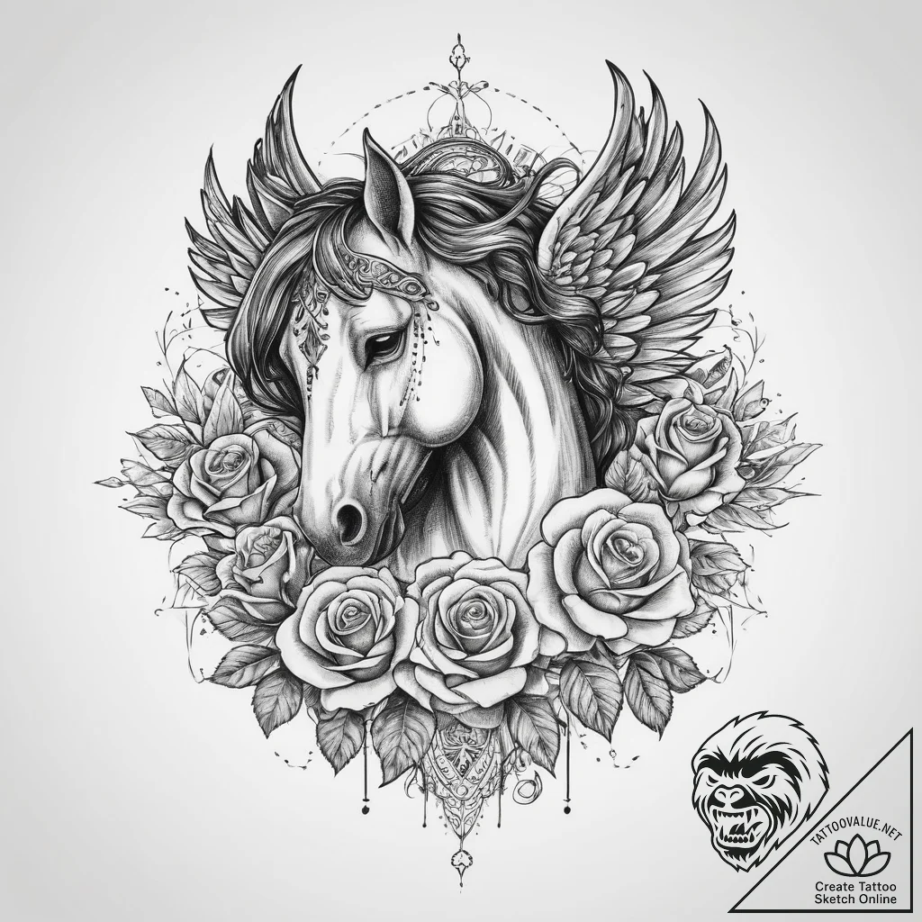 Tattoo sketch pegasus tattoo, tattoo line art... - tattoo sketch (№1760020366_0, 09.10.2025 14:32) — tattoovalue.net