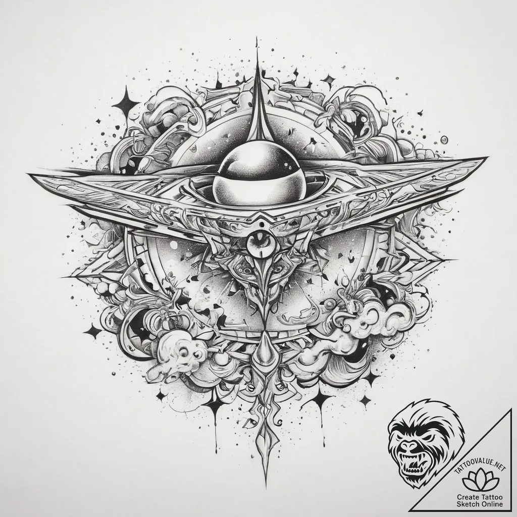 Tattoo sketch cosmic plane, tattoo sketch des... - tattoo sketch (№1760020799_0, 09.10.2025 14:39) — tattoovalue.net