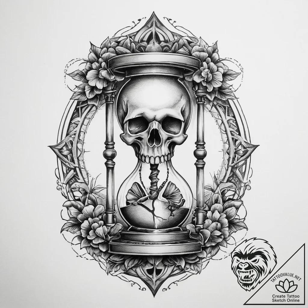 Tattoo sketch old hourglass with a skull - tattoo sketch (№1760022100_0, 09.10.2025 15:01) — tattoovalue.net