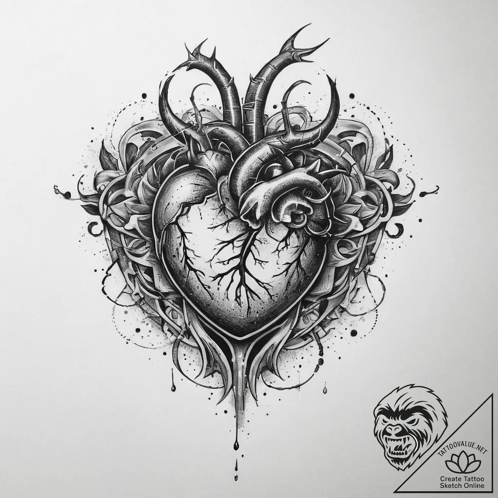 Tattoo sketch heartbeat with a song, ink illu... - tattoo sketch (№1760023834_0, 09.10.2025 15:30) — tattoovalue.net